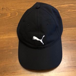 Black Puma Hat. Adjustable Velcro Strap. One size fits most.